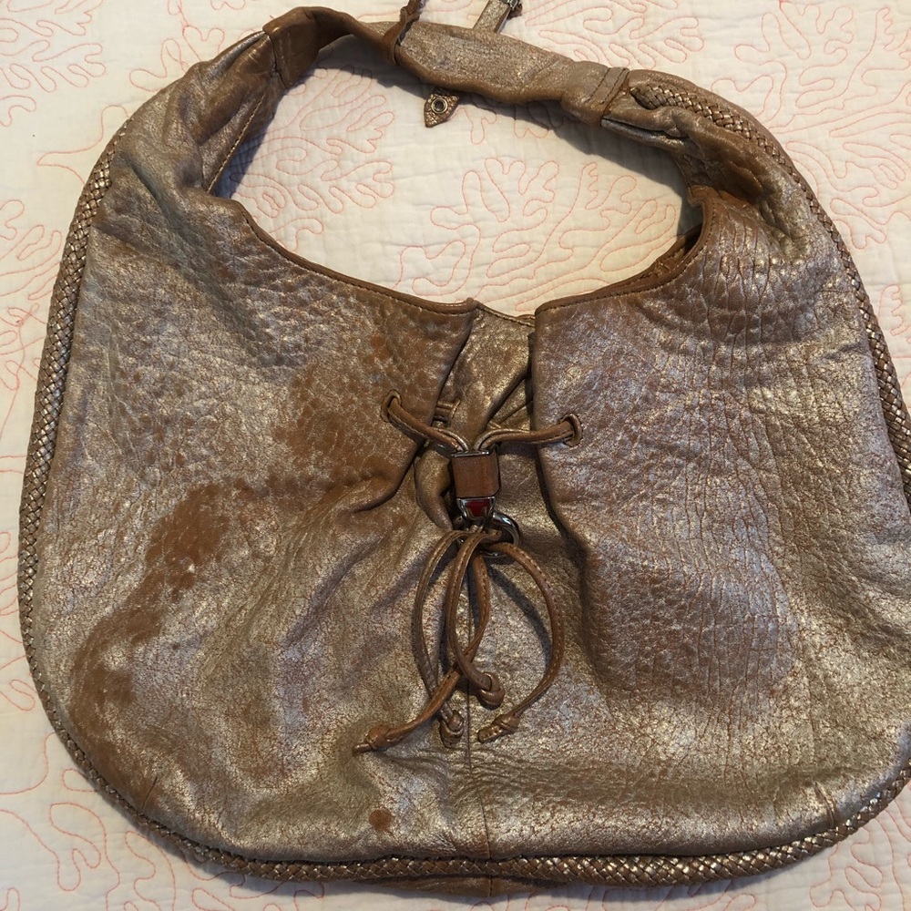 Cole Han Distressed Metallic Leather Bag